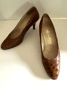 VIntage Menes Friers Women's Ostrich Pumps Size 7.5 French Brand Made in Spain - Picture 1 of 11