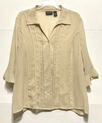 Maggie Barnes Button Front Blouse Women's 2X Beige Pintuck Classic Office Career - Image 1 of 4
