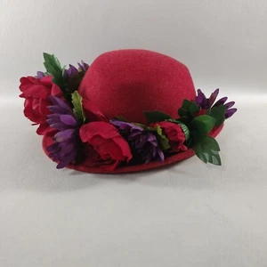 Filippo Catarzi roter Filz Fedora Wolle Sonnenhut mit Blumen Damengröße 7 - Bild 1 von 5