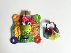 Nuby Teething Toy 2 Piece Lot Multicolor Crinkle Frog Silicone Keys Soothing - Picture 1 of 4