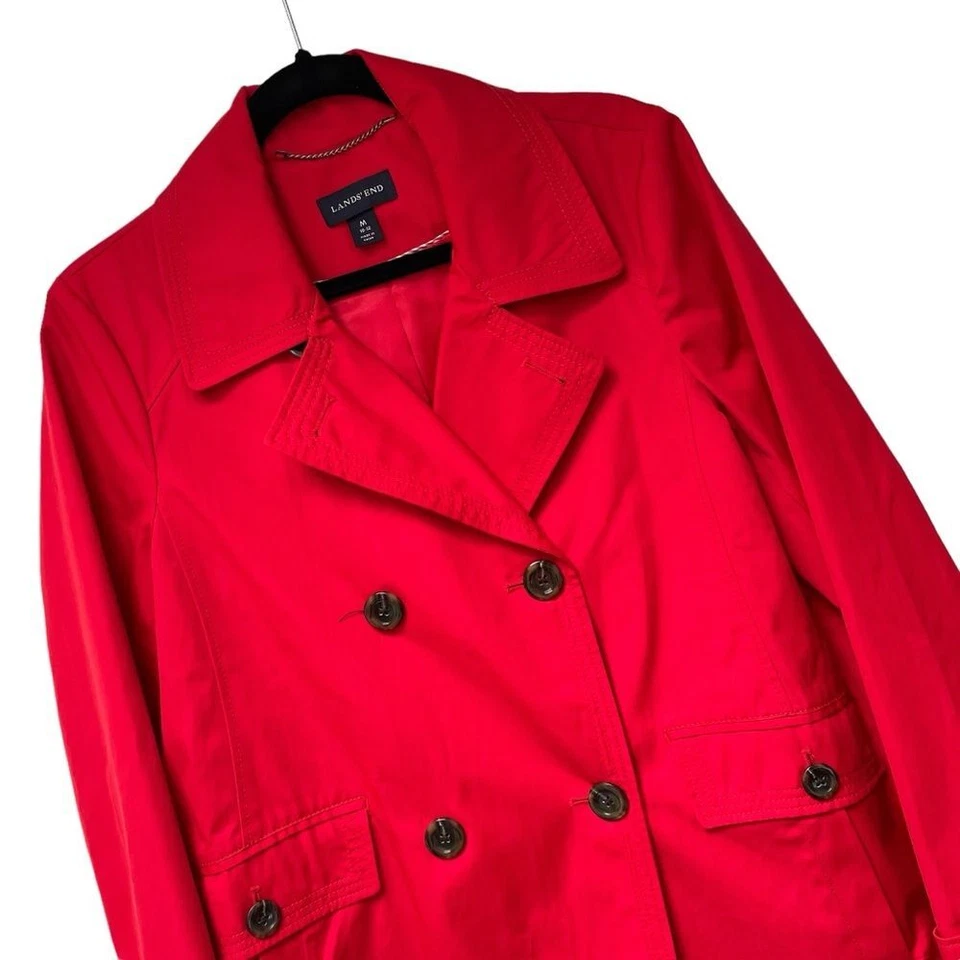 Chaqueta Abrigo de Lluvia Lands End Rojo Doble Pecho Estilo Chaquetón Mujer Mediana 10-12 Foto 1 de 4