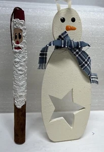 Adornos en palo de árbol de Navidad de Papá Noel y muñeco de nieve. Juego de 2 - Imagen 1 de 5