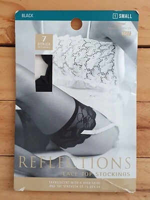 Vintage M&S Reflections Lace Top Stockings - S Black - Image 1 of 2