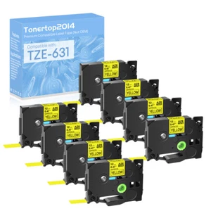 8 Stück Schwarz auf Gelb Schriftband TZ631 TZe631 kompatibel für Brother PT-E300 12 mm - Bild 1 von 15