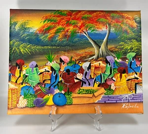 South American Market Painting Latin America Folk Art Signed Rafael 14" x 11" - Picture 1 of 12