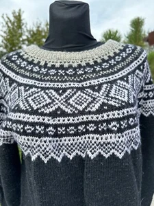 Maglione Marius in lana bianco e nero fatto a mano taglia L - Foto 1 di 6