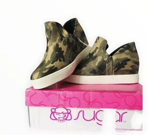 Zapatillas sin cordones Sugar Girls Mazarin verdes camuflaje parte superior media talla 5M-nuevas - Imagen 1 de 6
