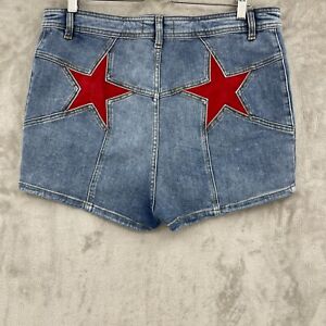 We the Free Women's 35 Firecracker Red Suede Star Details 70s Retro Jean Shorts