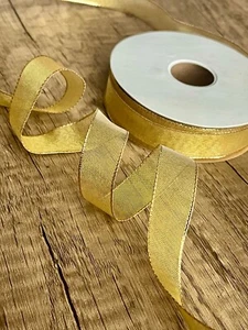 5/8” Wired Metallic Gold Mesh Ribbon Spool 25 yards - Picture 1 of 2