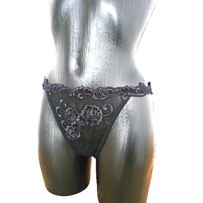 La Perla Exklusiver String Gr. 38 Schwarz Tüll mit Stickerei *Luxus Dessous Neu - Bild 1 von 4