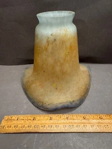 BLUE ORANGE SWIRL MOTTLED ART GLASS RUFFLED TULIP PENDANT LIGHT LAMP SHADE - Picture 1 of 7