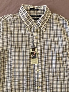 Men's DANIEL CREMIEUX White Blue+ Linen Plaid Short Sleeve Shirt Large L NWT NEW - Picture 1 of 7