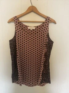 ANN TAYLOR LOFT Sz Medium Mauve Black Polka Dot W/ Lace Sleeveless Cami EUC - Picture 1 of 7