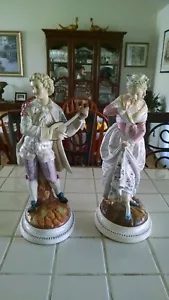 ANTIQUE 19TH CENTURY FRENCH 16" PORCELAIN FIGURINE LADY AND GENTLEMAN RARE~ - Picture 1 of 12