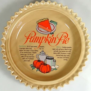 Vtg Pumpkin Pie Recipe Pan Dish Ceramic Stoneware Universal Trumps Corp 1970s - Picture 1 of 8