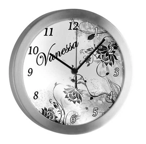 Kinderuhr mit Namen Kinder Funkuhr leise Wanduhr Kinderzimmer Uhr Blumenranke - Bild 1 von 6
