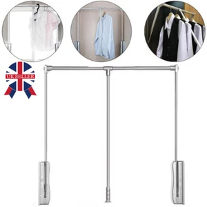 Heavy Duty Lift/Pull Down Wardrobe Clothes Hanging Rail 930-1250mm Adjustable UK - Picture 1 of 12