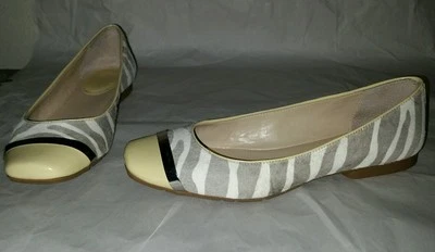 Adorable CALVIN KLEIN Size 7.5 M Pash Flats Calf Hair Gray Yellow White Zebra  - Image 1 of 4