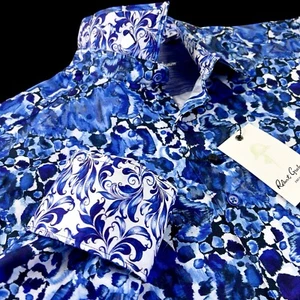 Camisa Robert Graham Geométrica Azul Floral Pintura Salpicaduras Obra Maestra $248 Grande - Imagen 1 de 13