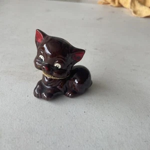 Vintage Redware glasierte rote Tonkeramik 2" Katze Kätzchen Figur - Bild 1 von 7