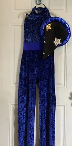 Sexy shiny Blue silver tin lady Wizard Cut Out Back costume W/hat One size Fits - Picture 1 of 9
