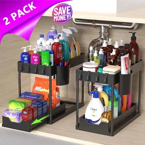 2-Pack Under Sink Organizer - 2 Tier Sliding Storage for Kitchen & Bathroom - Picture 1 of 9