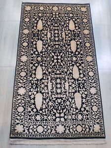 3x5 Bedroom Area Rugs Pair Black & Gold Wool Viscose Traditional Small Rugs