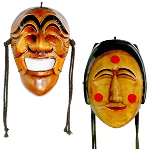 Korean Tradition Mask False Face Hahoe Tal Man Women Wall Deco Bune Yangban - Picture 1 of 7