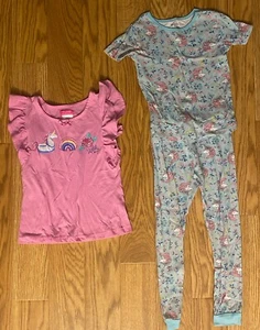 The Children’s Place Girl Size 6 2 Piece Unicorn Pajama Set + Bonus Shirt - Picture 1 of 6