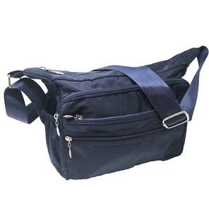 Jie L Shi Medium Tote Nylon Shoulder Bag Crossbody Travel Navy Multi Zip Pockets - Picture 1 of 16