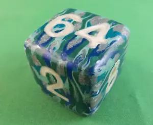 Jena's Handmade Backgammon Doubling Cube 30mm Navy Blue Teal Pearl White #55 - Picture 1 of 11