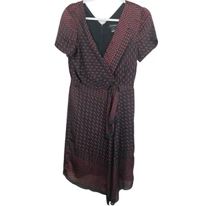 Club Monaco Handkerchief Dress Size 6 Black Red Print Polyester Short Sleeves - Picture 1 of 8