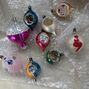 Vintage Polen Merkur Glas Ornament Lot 9 handbemalt rot Skifahrer Dame Baum *Anmerkung - Bild 1 von 22