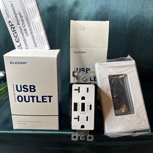 2-ELEGRP 20 Amp, 125 V AC Outlet with USB Type C & Type A UL Listed w/Wall Plate - Picture 1 of 4