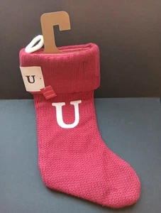 NEU Weihnachtsstrumpf Wondershop Monogramm Anfangsbuchstabe U Zopfmuster rot 19" - Bild 1 von 2