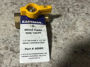 Eastman Valvola Gas Ottone 1/2" Flare x 1/2" FIP 60003 - Foto 1 di 3