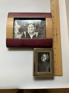 Wood And Metal Photo Frames 4x6 4x3 Natural Wood & Gold Toned Metal - Picture 1 of 4