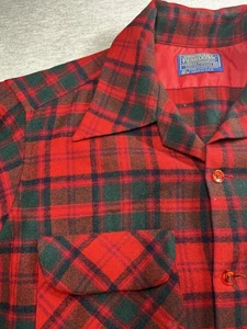 Vintage Pendleton Wool Board Shirt Loop Button Red Green Plaid M USA Made - Picture 1 of 11