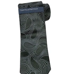 Corbata Perry Ellis Portfolio Para Hombres Gris Oliva Paisley 100% Seda Hecha a Mano - Imagen 1 de 19