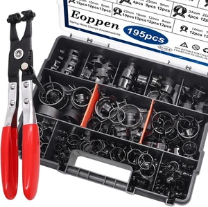 195Pcs 6-38mm Spring Hose Clamps Assortment Kit with Swivel Flat Band Black  - Foto 1 di 8