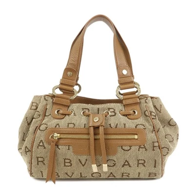 Bolso de Mano BVLGARI Logo Mania Cuero Jacquard Beige Auténtico Usado Envío Gratis Foto 1 de 4