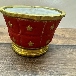 Weihnachtlicher Keramik Übertopf rot gold Sterne 🎄 - Bild 1 von 2