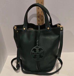 Tory Burch Miller Leder Bucket Crossbody Handtasche Gold Hardware Grün - Bild 1 von 14