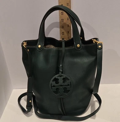 Tory Burch Leather Bucket Crossbody Purse Handbag Gold Hardware Green READ - Image 1 of 4