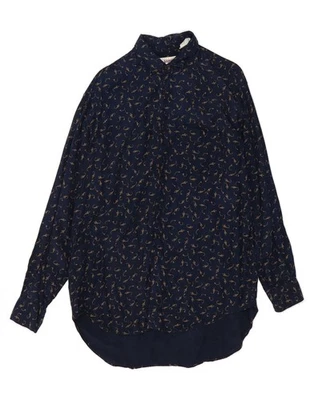 Camisa SISLEY Para Hombres Elegancia Pequeña Azul Marino Floral Acetato CU03 Foto 1 de 3