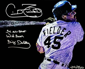 Cecil Fielder Signed Framed ORIGINAL 16x20 Oil Painting 3x Inscription JSA 1/1 - Picture 1 of 5