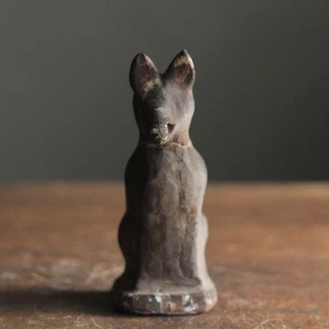 Antique Japanese Clay Inari Fox – Folk Guardian Statue w/ Repair 11.3cm - Picture 1 of 11