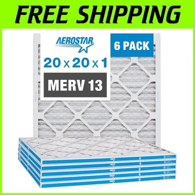 20x20x1 MERV 13 Pleated Air Filters - 6 Pack for Clean Air & Allergy Relief - Image 1 of 4