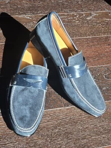 HERMES Loafers B Suede Blue Size: 39 US 9 Shoes mens Authentic Italy - Picture 1 of 15