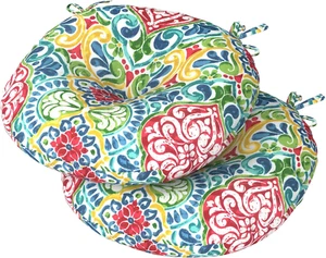 Set of 2 Patio round Chair Cushions with Ties 15"X15"X4",Bistro Seat Cushions Wa - Picture 1 of 7